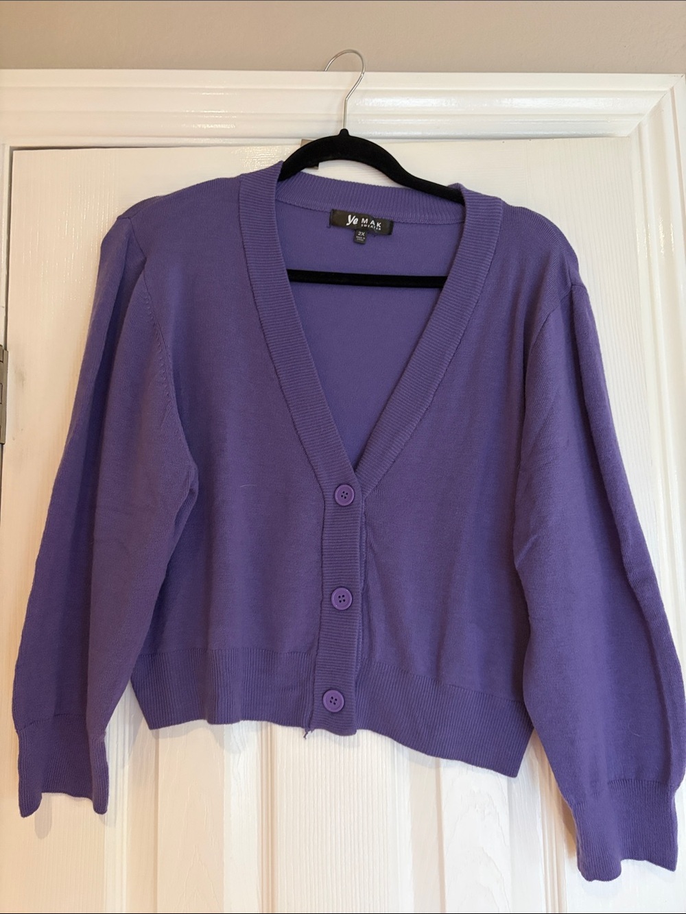Purple V-Neck Button Front Women's Cropped Cardigan